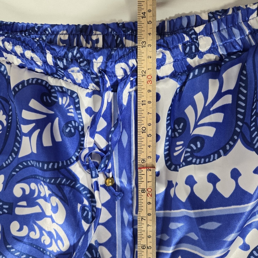 Alex & Parker Blue And White Satin Lounge Set | Women's Size Large - Picture 5 of 16